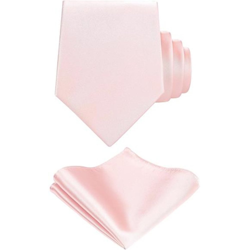 Solid Pink Tie Satin Color Formal Necktie and Pocket Square Sets in Gift Box